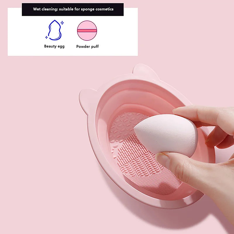 Makeup Brush Cleaning Set Silicone Foldable Beauty Blender Cleaner Tool Kit with Sponge Wash Agent for Cosmetic Brushes And Pad