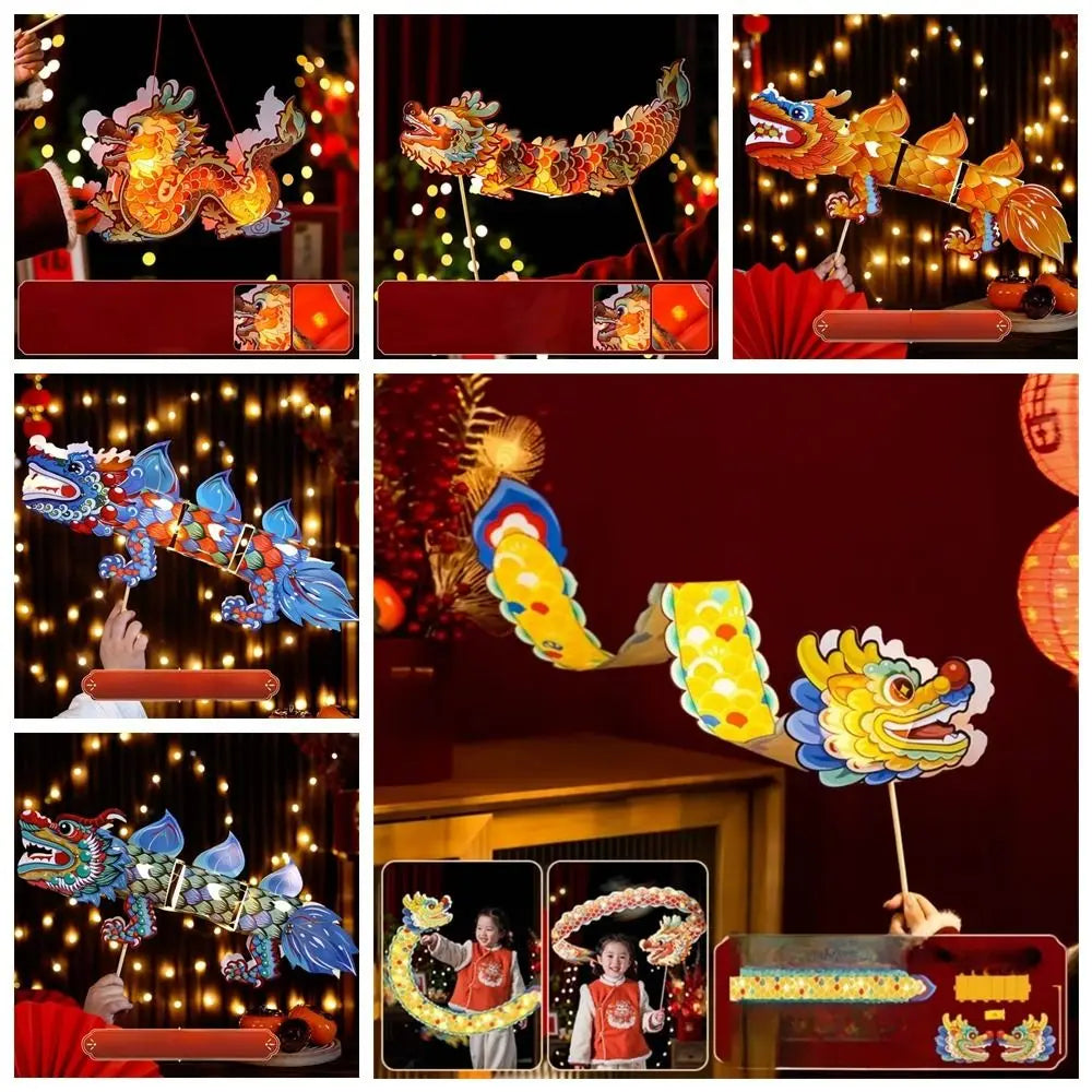Luminous Mid-Autumn Dragon Dance Lantern DIY Craft Cartoon Chinese Style Dragon Lamp Festival Creativity Handheld Dragon Lantern