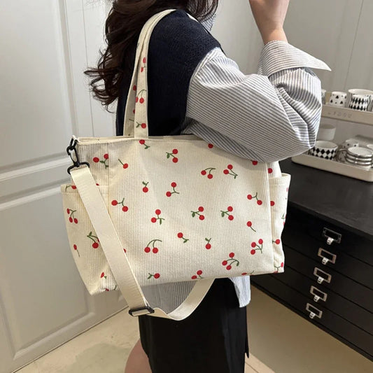 Ladies' shoulder bag, new corduroy hand-held large-capacity handbag, suitable for commuting, attending classes and traveling