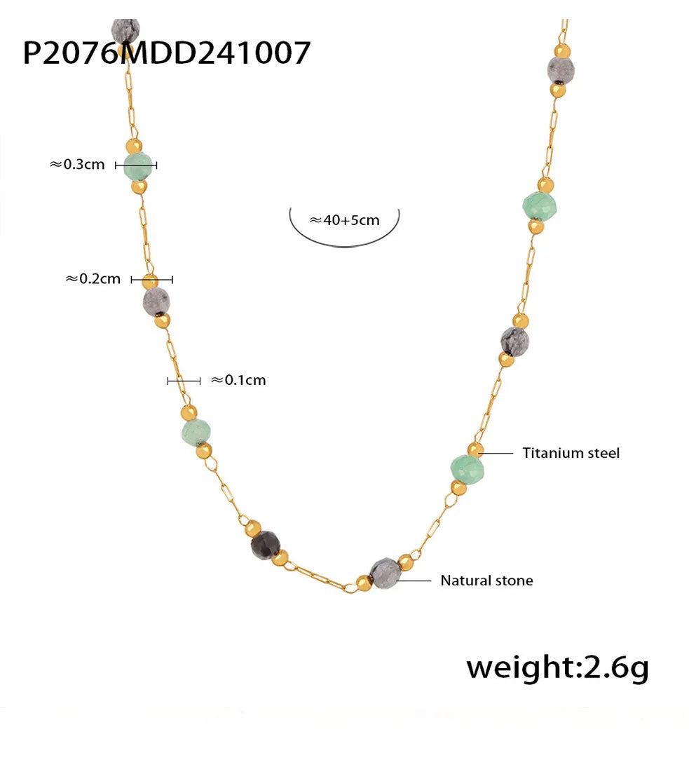 Women's Necklace Natural Stone Handmade Bead Double-layer Layered Collarbone Chain Stainless Steel Jewelry
