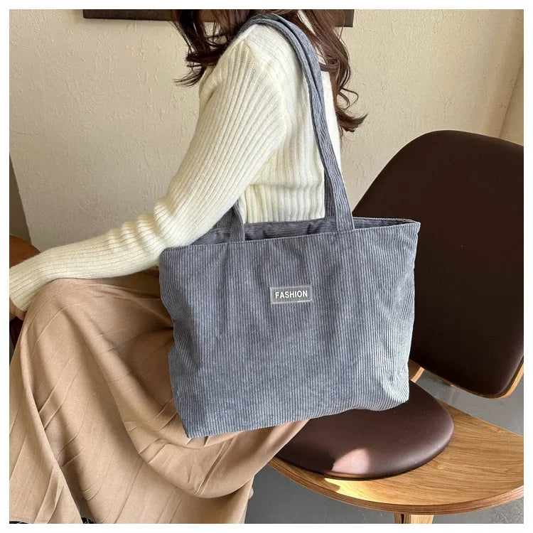 Ladies' handbag, corduroy ladies' shoulder bag, daily commuting tote bag, shoulder bag with small bag