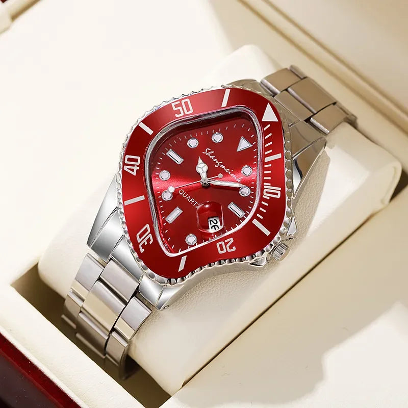 2026 New Watch for Men Unusual Conceptual Reloj Crash Melting Twist Shaped Case Quartz Wristwatch Male Man Rhombic Green Clock
