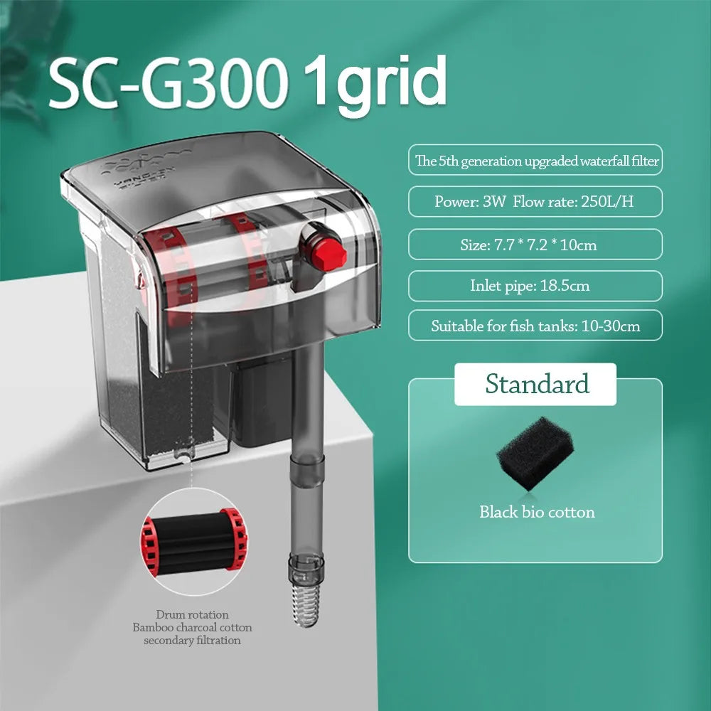 waterfall Fish tank filter wall-mounted Built-in Circulating Water Purifier Circulating With Water Pump Waterfall Filter Box