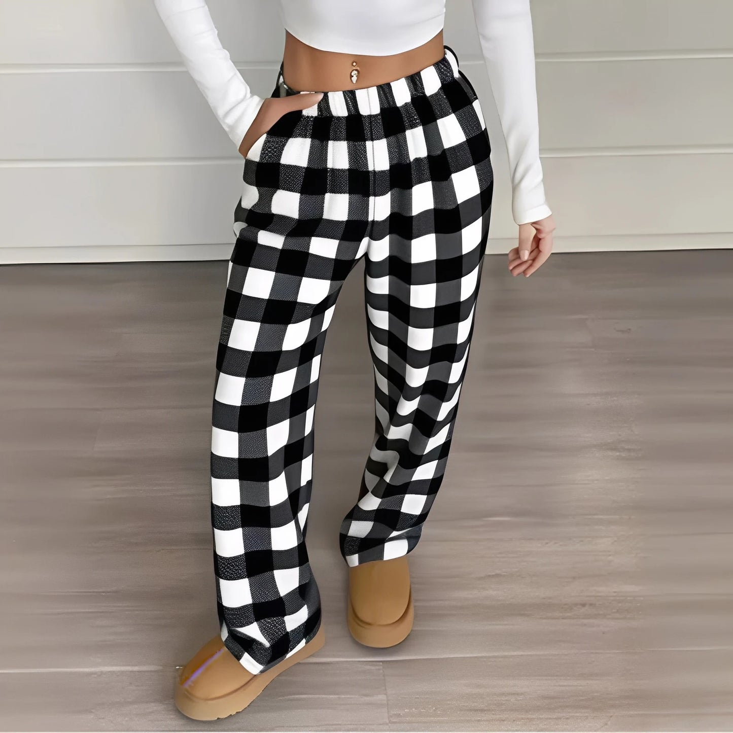 Pajama Pants Women's Trousers Autumn Winter Coral Fleece And Thick Plaid Warm Pants Flannel Home Pants Loose Lounge Wear