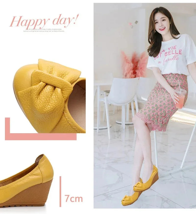 Women's Shoes New Fashion Genuine Leather High Heels Women Wedge Shoes Elegant Casual Woman Shoes Ladies Wedges Female Footwear