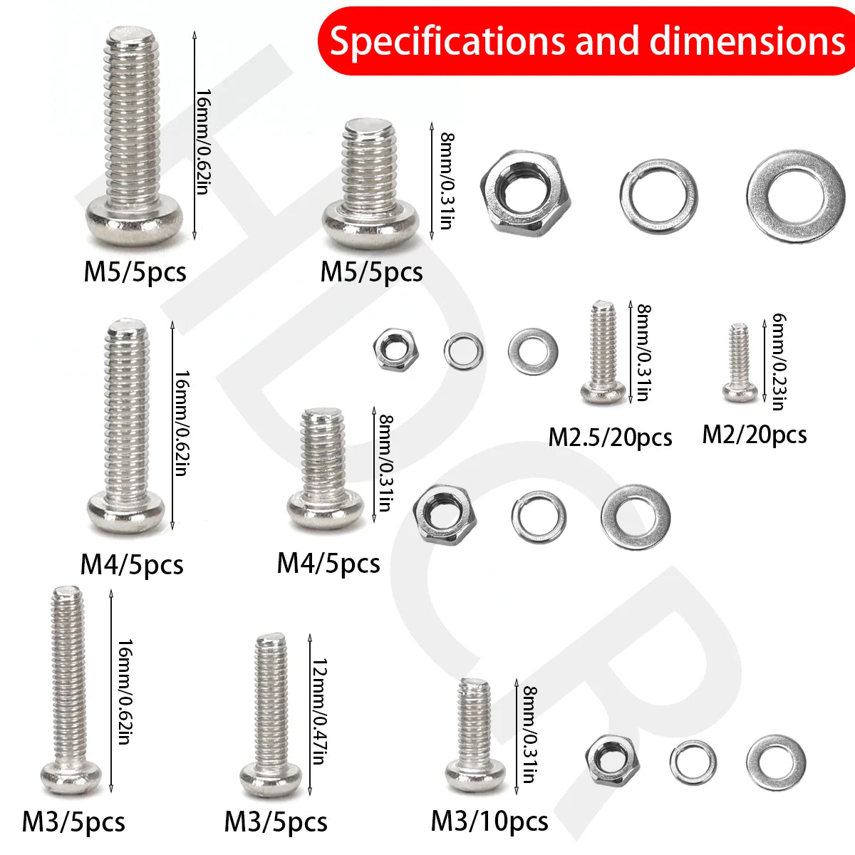 320pcs Stainless Steel Screw Nut Bolt Assortment Kit M2 M2.5 M3 M4 M5 Nuts and Bolts Assortment