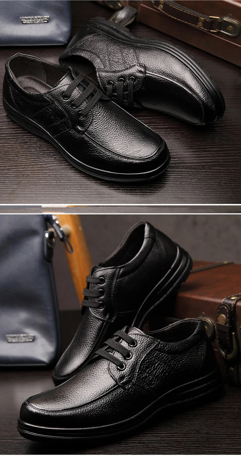 Genuine Leather Shoes Flat Mens Casual Shoes Cowhide Business Brand Male Footwear Soft Comfortable Black