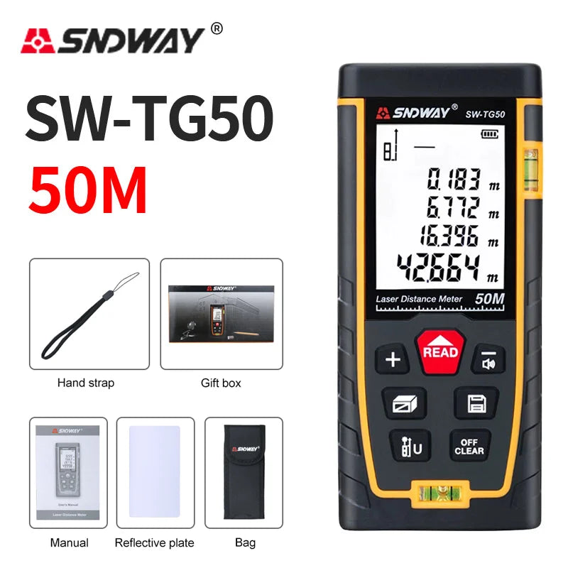 SNDWAY Laser Distance Meter 50m 70m 100m 120m Rangefinder Digital Range Finder Trena Roulette Ruler Distance Measuring Tape