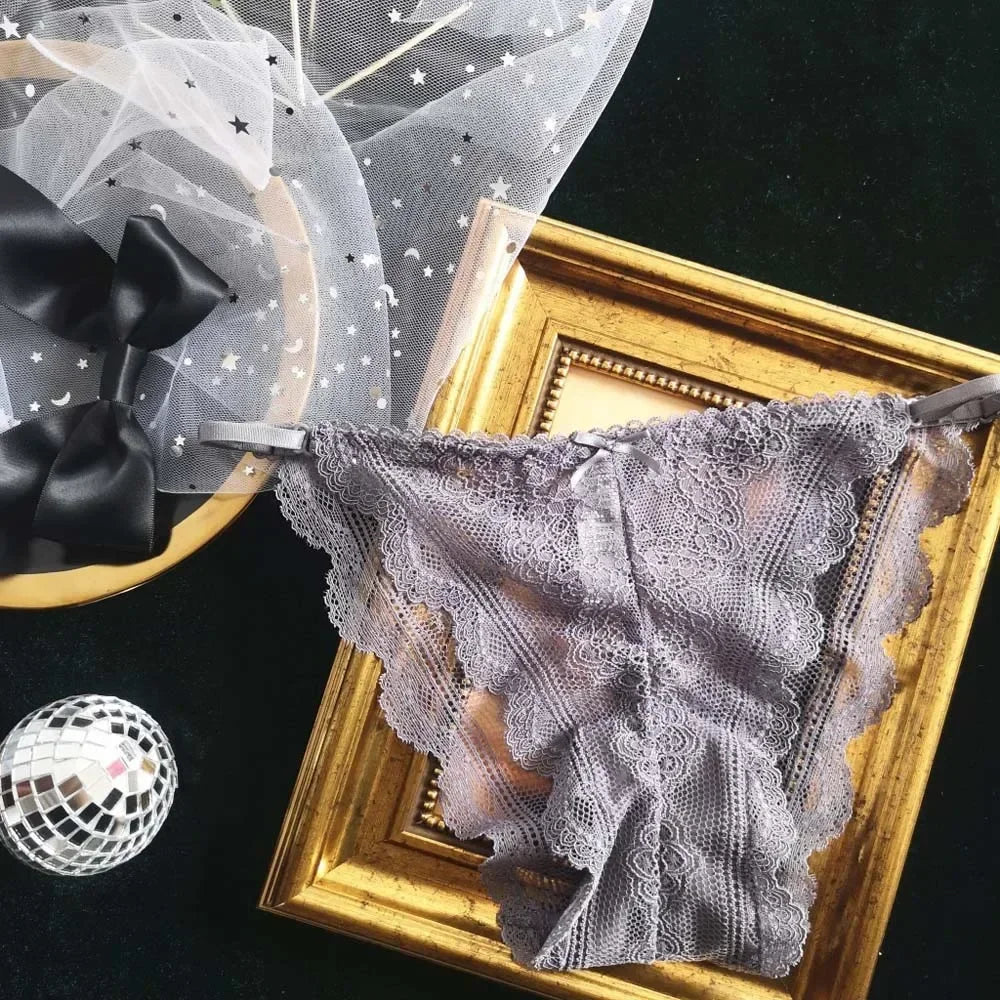 Thong for Women Floral Embroidered Lace Panties Adjustable Belt Underpants Temptation Hollow Out Transparent Seamless G-Strings