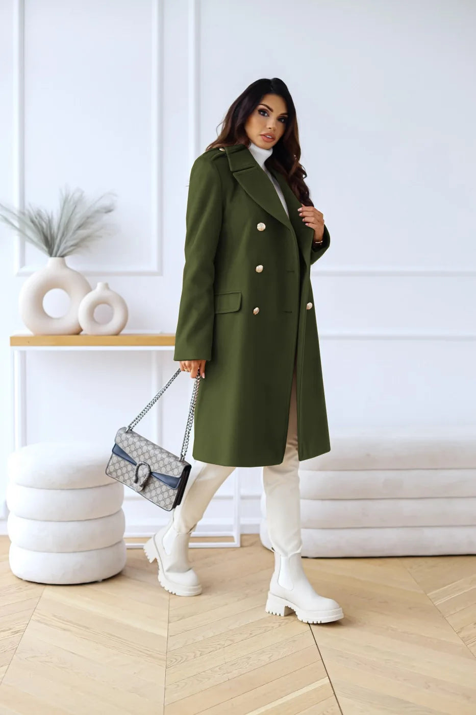 Suit woolen coat senior sense 2024 autumn and winter new double-breasted shoulder slimming Korean version of woolen coat