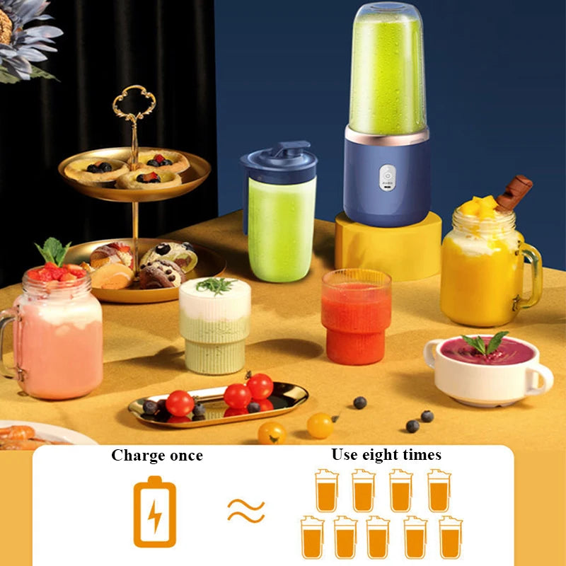 Portable Juicer Cup Smoothie Blender 6 Blade Blender Bottle Household Fruit Juicer Cup USB Rechargeable Juicer Kitchen Tool