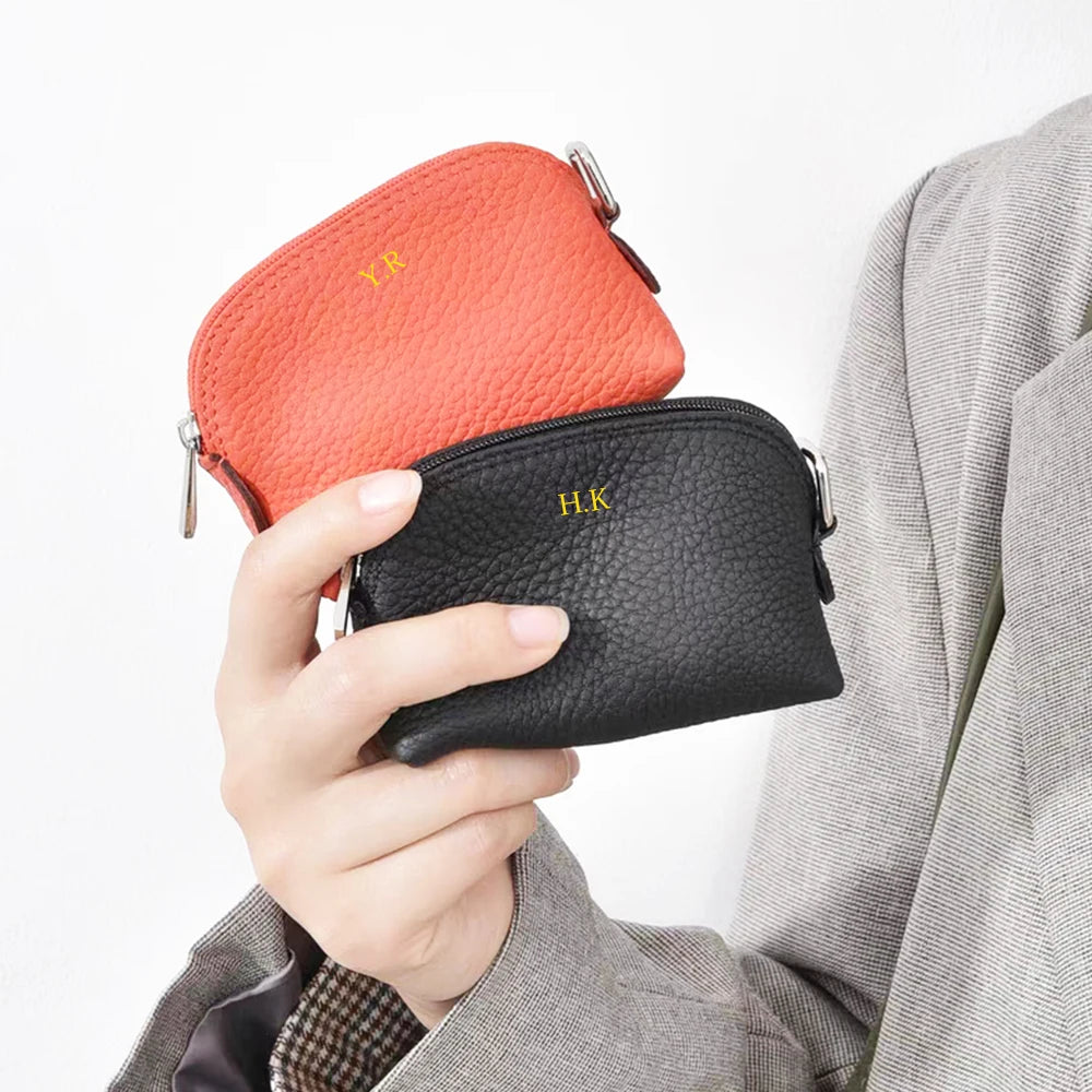 Genuine Leather Woman Coin Purse Luxury Fashion Custom Letter Pouch Mini Key Wallet Luxury Design Earphone Storage Cosmetic Bag