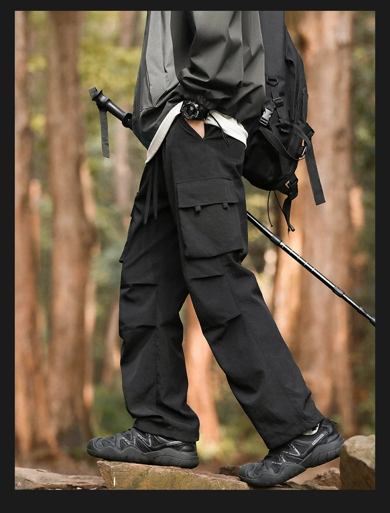 Pants men's four seasons tide loose work pants hundred straight sports paratrooper pants drawstring punch casual pants