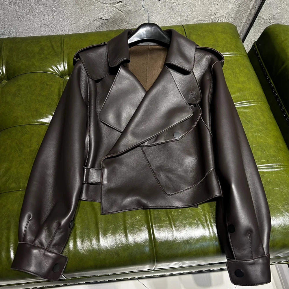 Oversized Brown Suede Women Jacket Real Sheepskin Leather Coat 2026 Loose Outwear