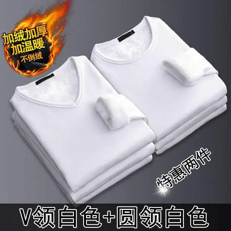Thermal Underwear Shirt Men V Neck Fleece Sport Tops Autumn Thermo Clothing Comfortable Warm Long-Sleeved 5XL