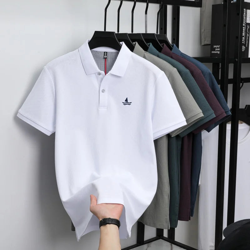 100% pure cotton men short sleeve polo shirt fashion exquisite sailboat embroidery summer comfort business casual lapel T-shirt