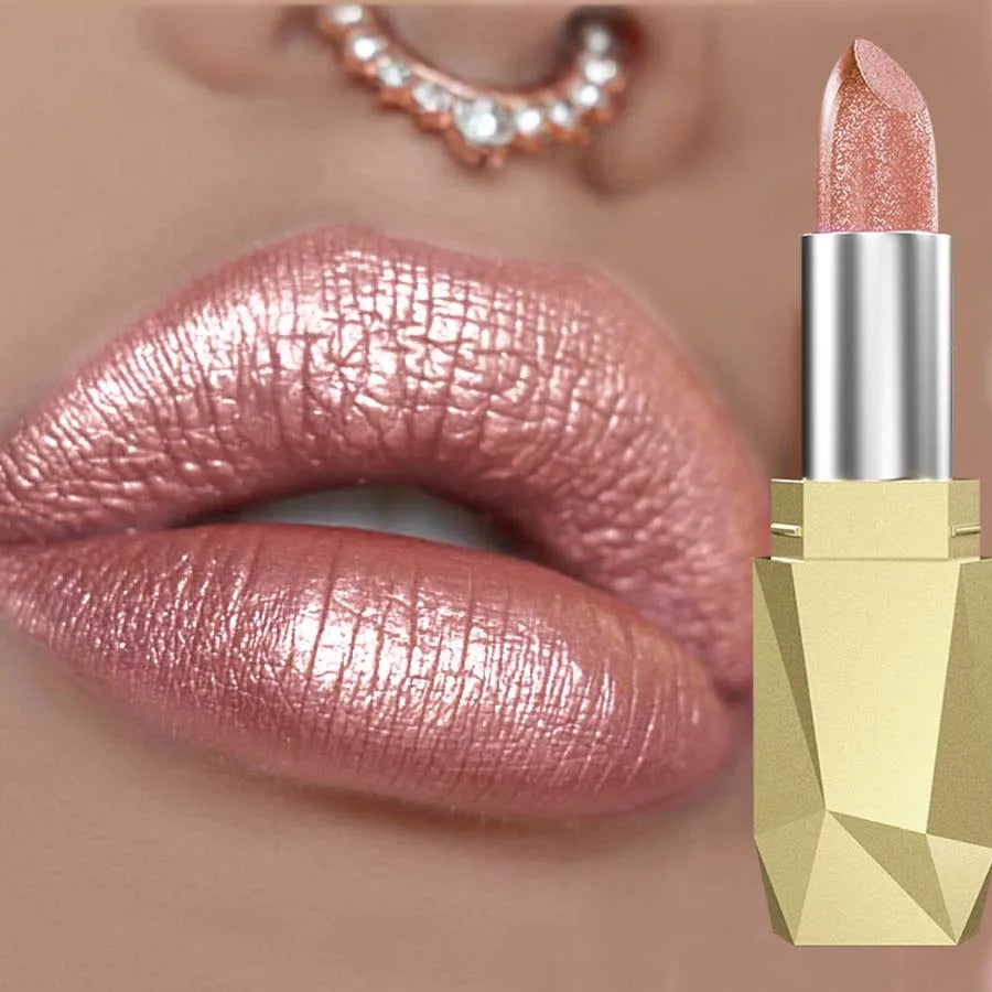 1PC  Metallic Lipstick Longlasting Glitter Lip Glaze  Waterproof Moisturize Red Luminous liptint Shimmer Shiny Lipgloss Makeup