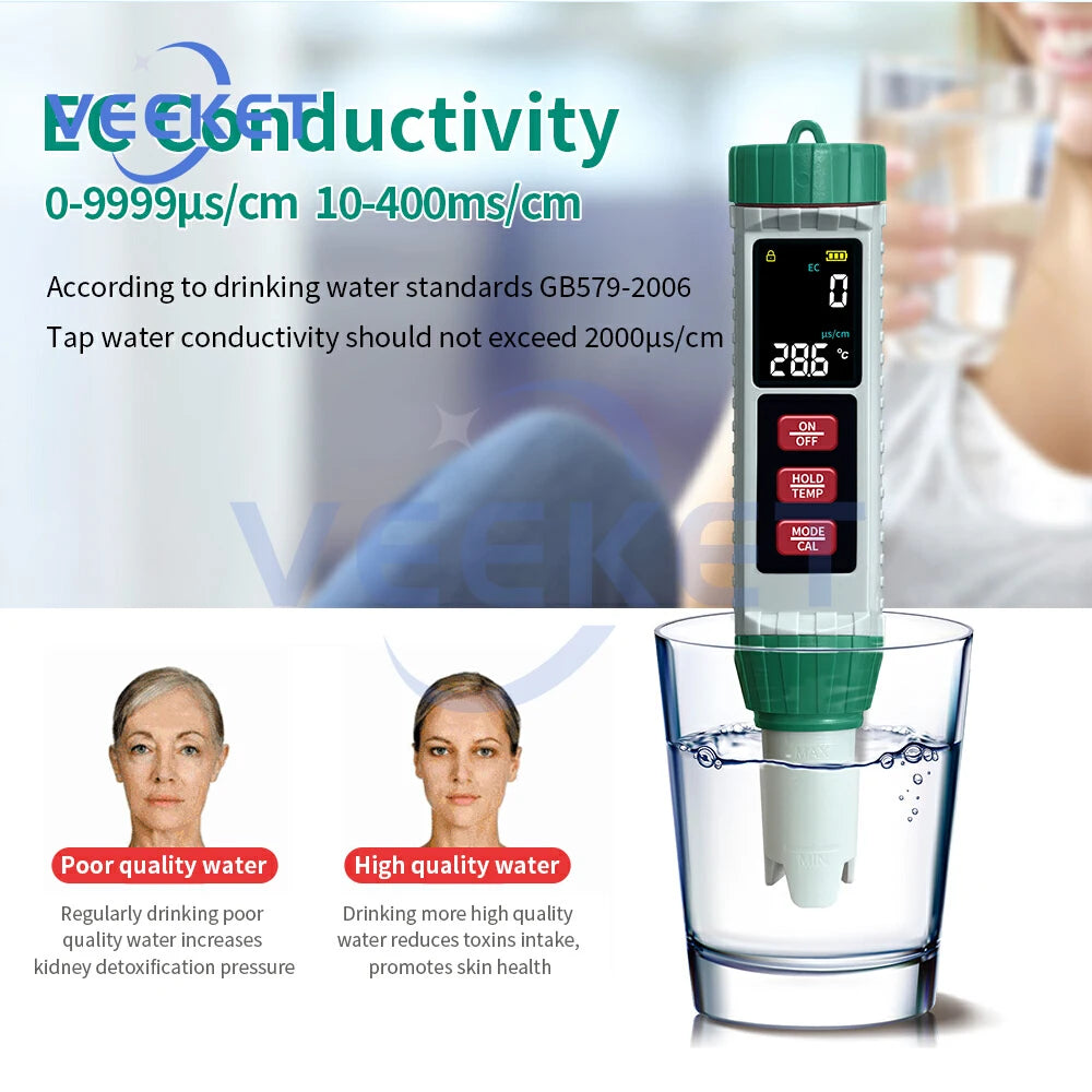 X51 Digital Water Quality Monitor Tester TDS PH Meter PH/TDS/EC/SALT/Temperature Meter for Pools Drinking Water Aquariums