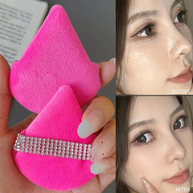 Diamond Triangle Velvet Setting Puff Ribbon Detail Powder Sponge Smooth Finishing Soft Puff for Loose Pressed Powder Application