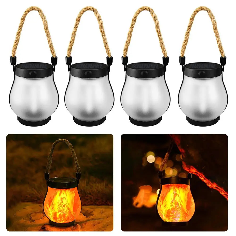 Solar Lanterns Outdoor Waterproof With Realistic Flickering Flame, Dual Charging (USB/Solar) For Yard Patio Garden Porch Decor