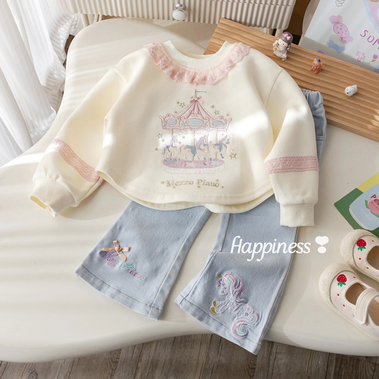 Girls Spring New Style Embroidered Sweatshirt Lace Trim Hoodie Baby Spring Clothes Korean Version Heavy Embroidery Top