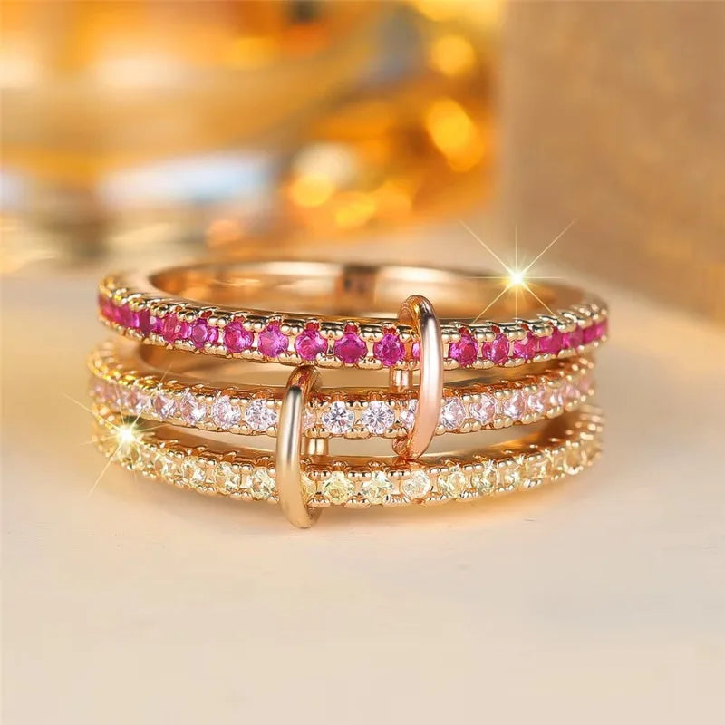 925 Sterling Silver Luxury Multiple Levels Of Interlocking Zircon Ring For Women Daily Life Fashion High Quality Fine Jewelry