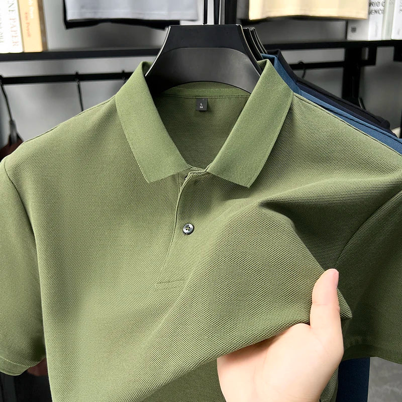100% pure cotton men's short sleeve polo shirt high-quality classic solid color summer business casual comfort versatile T-shirt