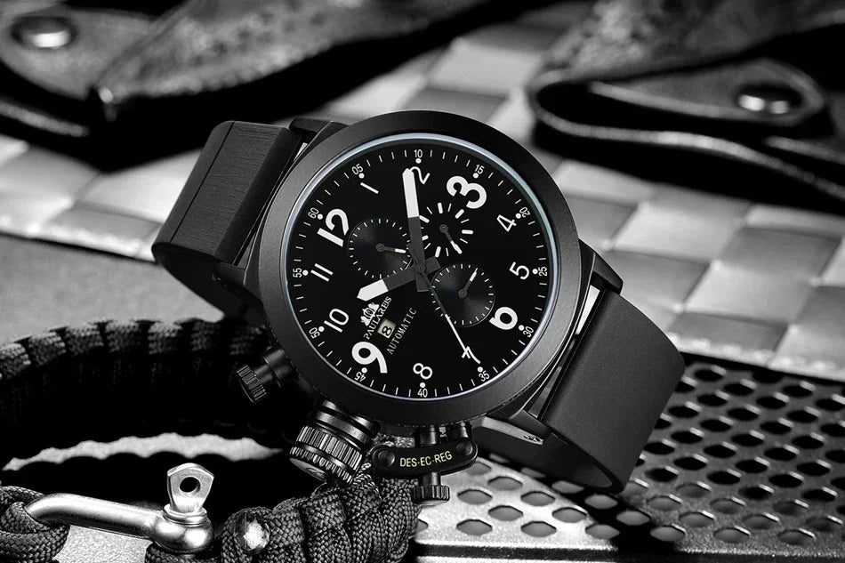 Automatic Watches for Men Mechanical Self Wind Rubber Boat Case Orange Blue Yellow Grey Fashion U Left Hand Reloj Hombre Baratos