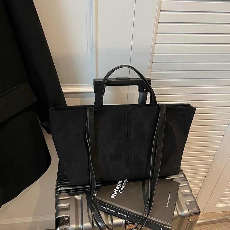 Large Capacity Tote Women Bag Retro Faux Suede Shoulder Bag Quitting Designer Bags for Women Handbag Commuting Shopper Purses