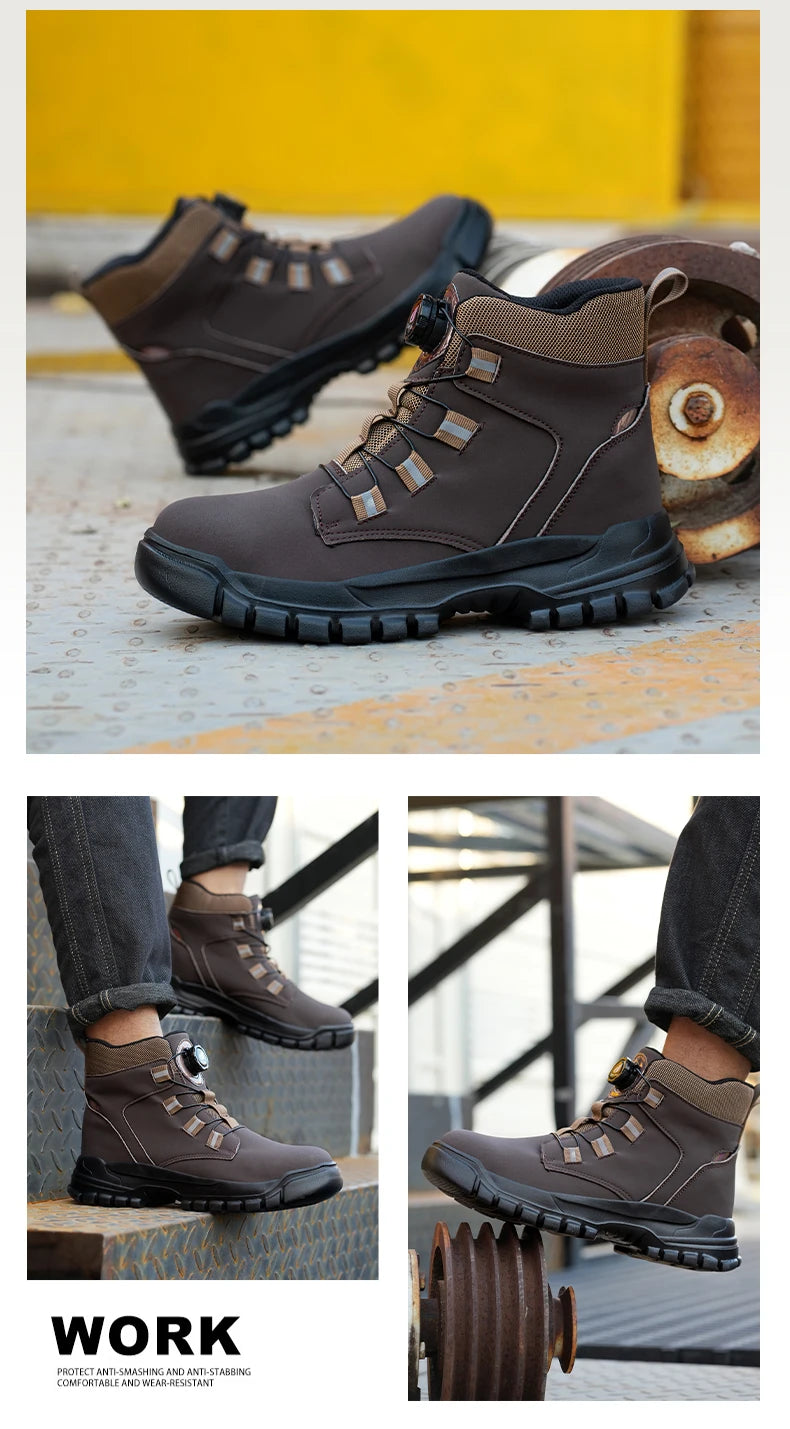 Waterproof Safety Boots Men Indestructible Steel Toe Work Boots Anti-smash Stab-resistant Safety Shoes Biker Botas Para Hombre