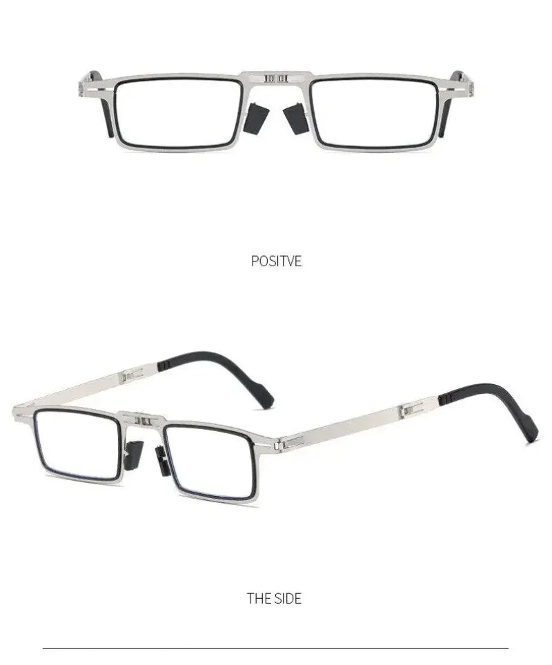 Portable Unisex Folding Reading Glasses Full Metal Frame Anti Blue Light Blocking for Men Women Presbyopia Eyeglasses with Case