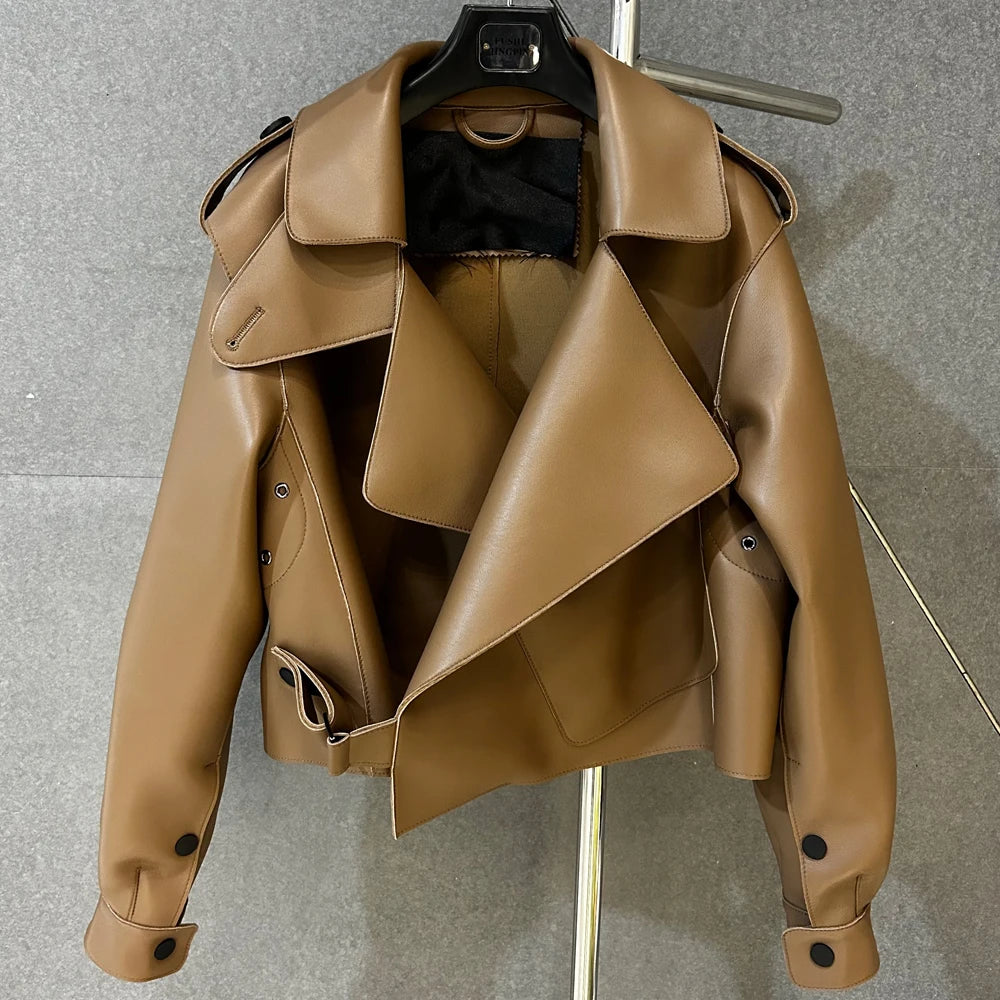 Woman Oversized Blue Leather Jacket Real Sheepskin Leather Coat 2025 New Arrival Jackets