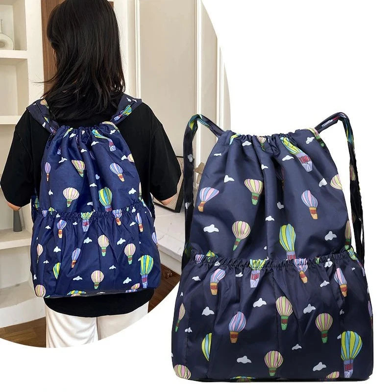 Women's Backpack Drawstring Large Capacity Lightweight Leisure Minimalist Portable Shopping Travel Bag Fitness Sports Bag