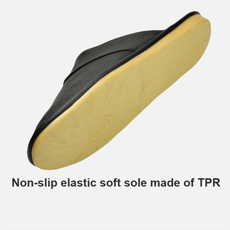 Genuine Cow Leather Slippers Homes in indoor slipper Spring Autumn summer men women elderly non-slip casual single Slides shoes