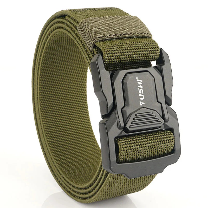 3.8cm Men's Tactical Elastic Belt Aluminum Alloy Quick Release Buckle Wear-Resistant Durable Belt for Tactical Pants Outdoor Hik