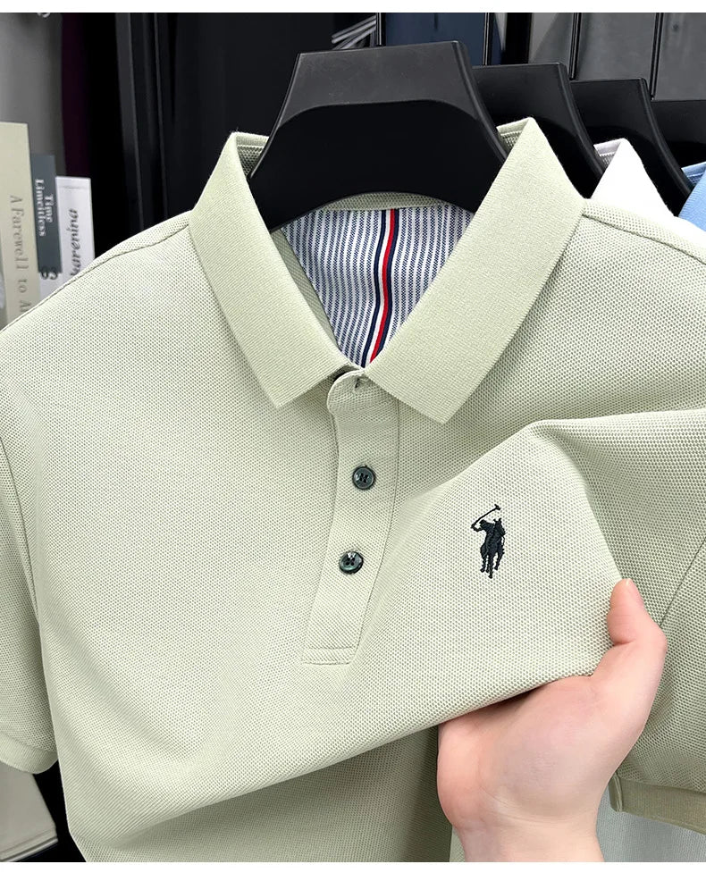 100% pure cotton short sleeved men's polo shirt summer fashion high-end brand pony embroidery golf top casual business T-shirt