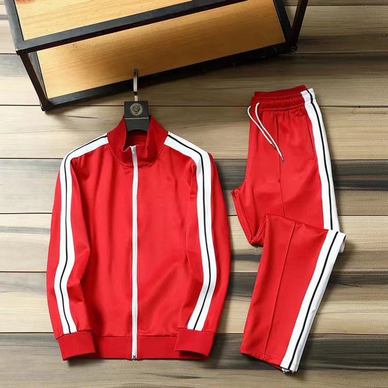 Men's 2 Piece Striped Tracksuit Set, Casual Zip Up Jacket and Jogger Pants Sports Outfit