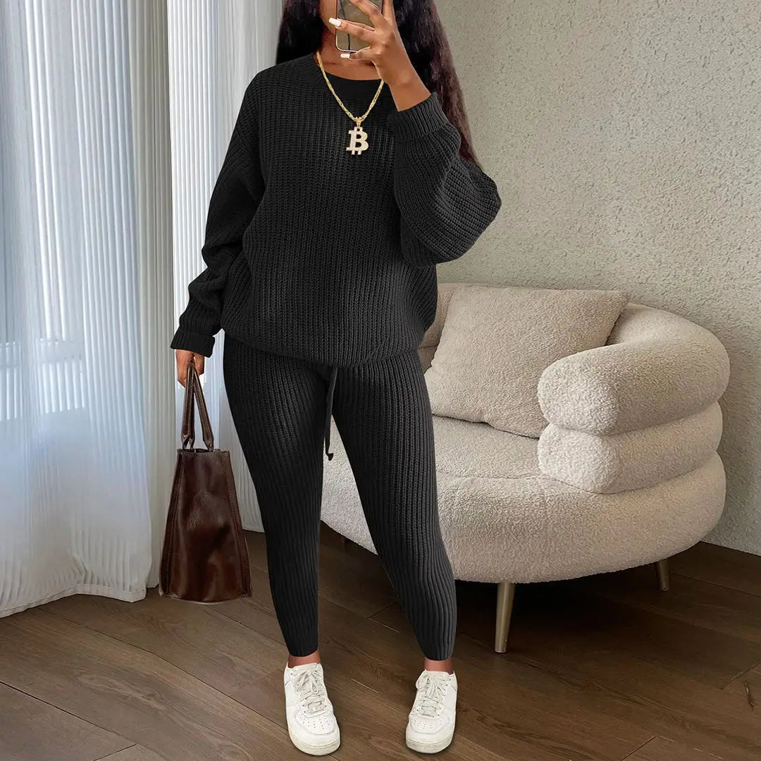 2024 Autumn and Winter Fashion Casual Knitted Suit Trousers Suit Foreign Trade Women's Wool Suit Ensemble Femme 2 Pièces