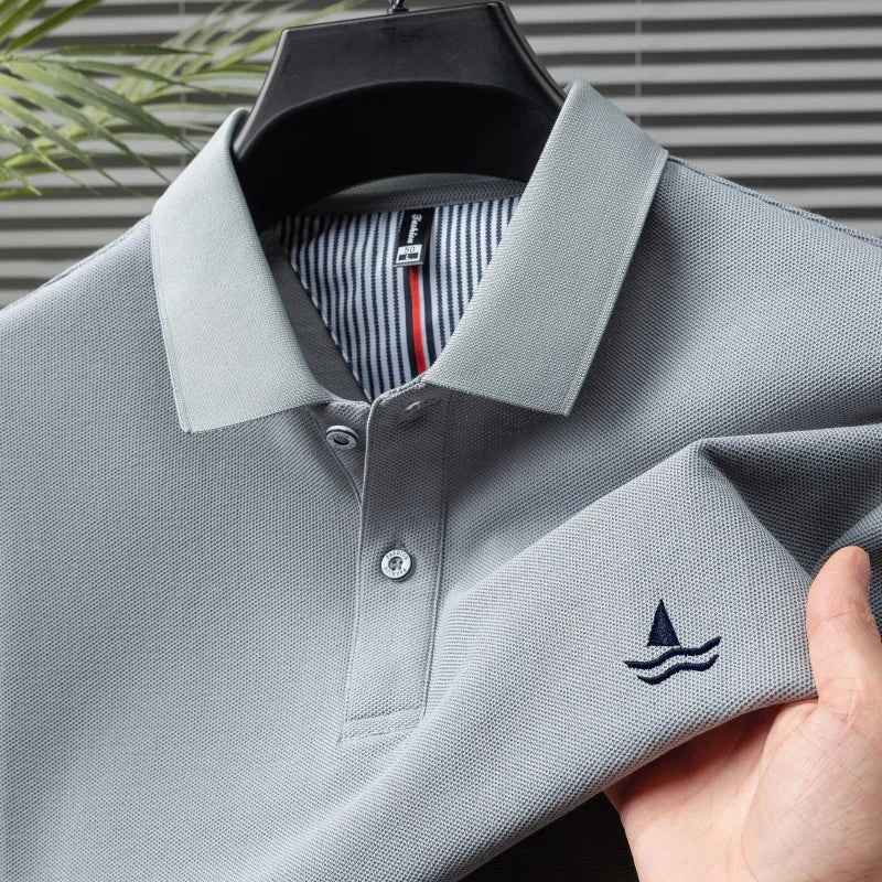 100% pure cotton men short sleeve polo shirt fashion exquisite sailboat embroidery summer comfort business casual lapel T-shirt