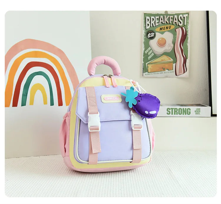 New Large-capacity Backpack Children Kindergarten Backpack Boys Girls Kids Load-reducing Color-blocking Double-shoulder Bag