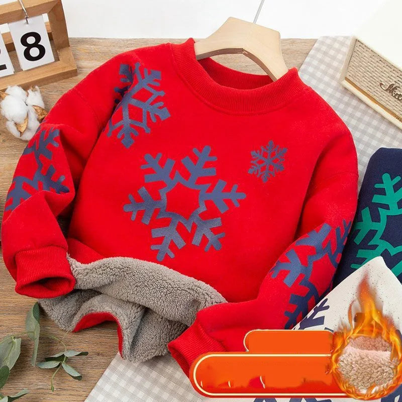 Boys Padded Thickened Hoodies Children Autumn Winter Bottoming Shirt Teenager Plus Velvet Sweatshirts Kids LambWool Clothing