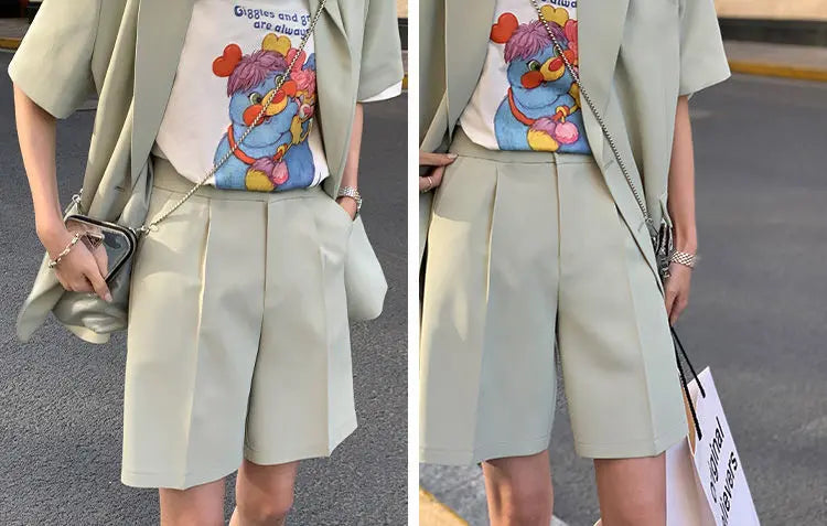Pant Suits 2025 Spring and Summer Thin Casual Loose Short Sleeved Suit Jacket Women Suit Two-piece Set