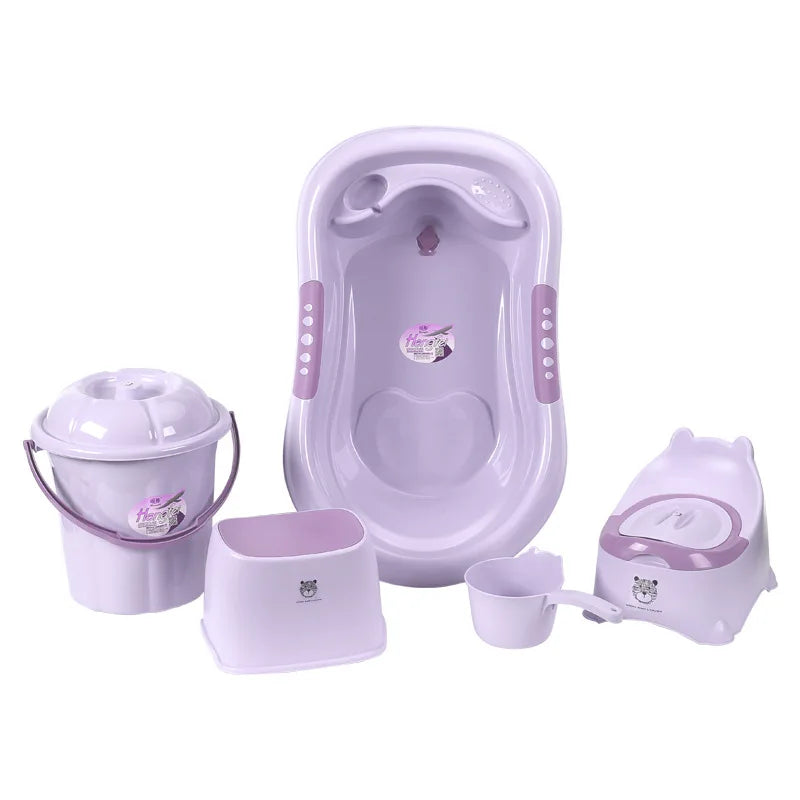 Baby Bath Tub Set with Stool, Newborn Tub,Non-slip,Complete Bathing Set, Bath Basin, Durable Bathtub,Plastic Baby Bathtub 7 Set