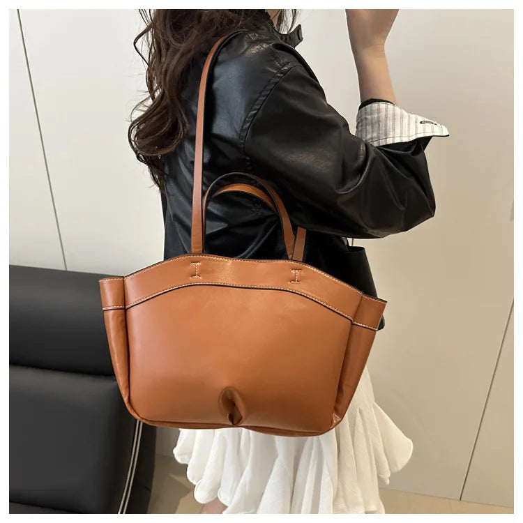 Women Tote Bag Underarm Bag Large Capacity PU Leather Shoulder Bags Vintage Solid Crossbody Bag Trendy Briefcase Bags with Purse