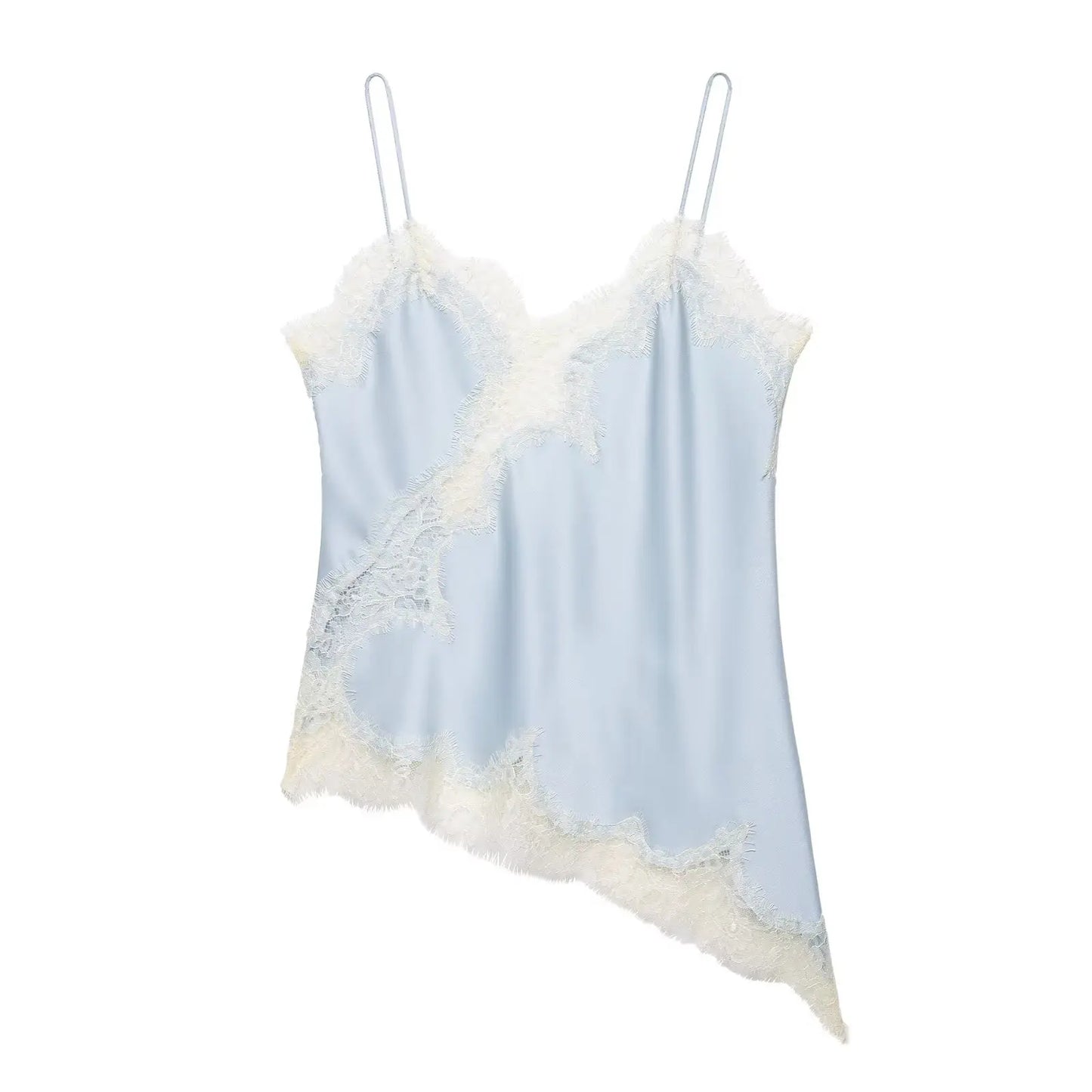 HH Summer Women Chic Sexy Lace Spliced Suspender Tops Woman V-neck Sleeveless Backless Hollow Asymmetrical Hem Design Top