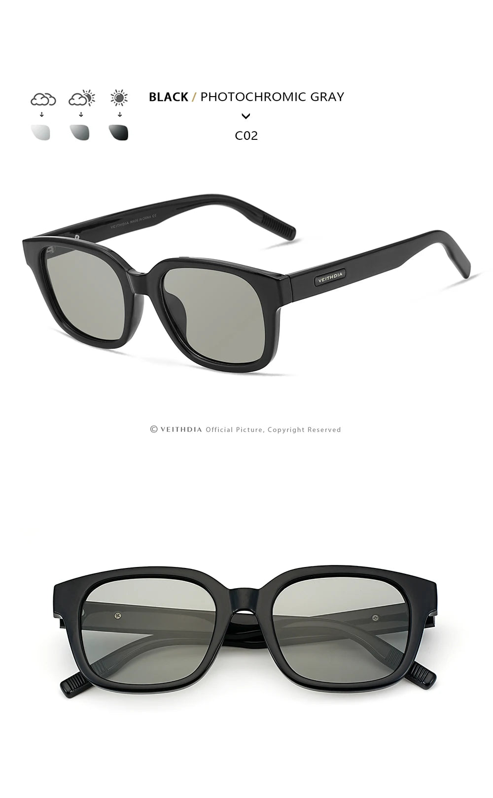 VEITHDIA Polarized Fashion Classic Sunglasses Photochromic Gradient UV400 Protection Outdoor Sun Glasses for Men And Women 7900