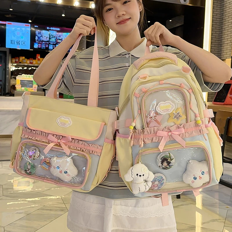 Large Capacity Children's School Bag Set for Girls Primary And Middle School Double Shoulder Backpack Sweet College Style