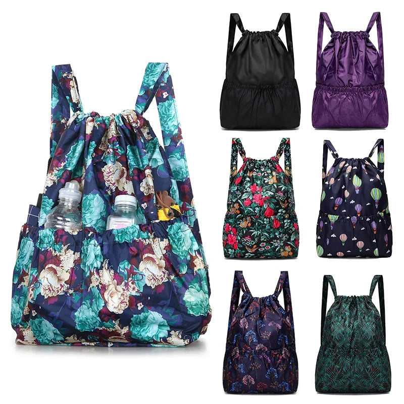 Women's Backpack Drawstring Large Capacity Lightweight Leisure Minimalist Portable Shopping Travel Bag Fitness Sports Bag