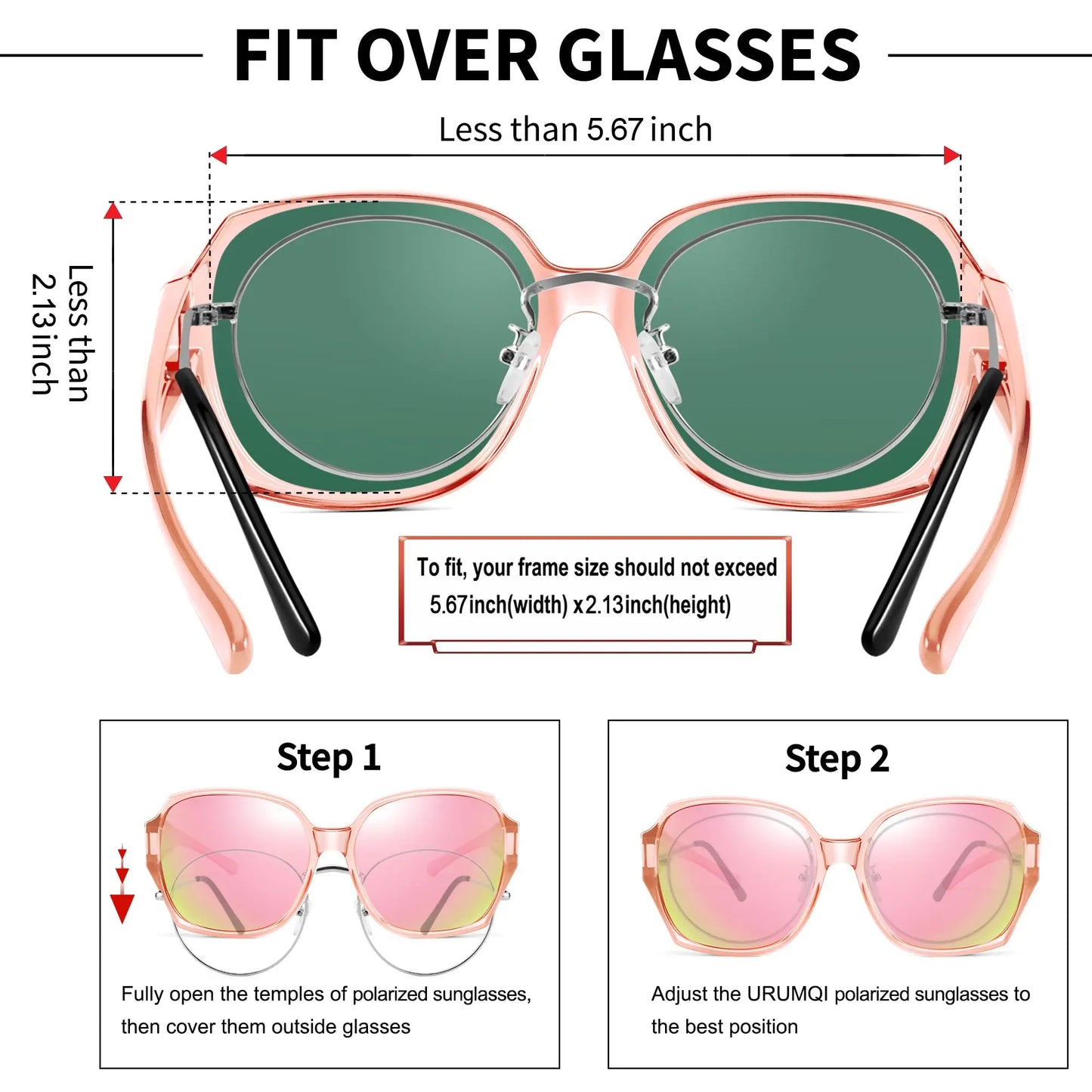 Polarized Sunglasses Fit Over Glasses for Women, UV400 Protection Square Shades Extra Large Sun Glasses