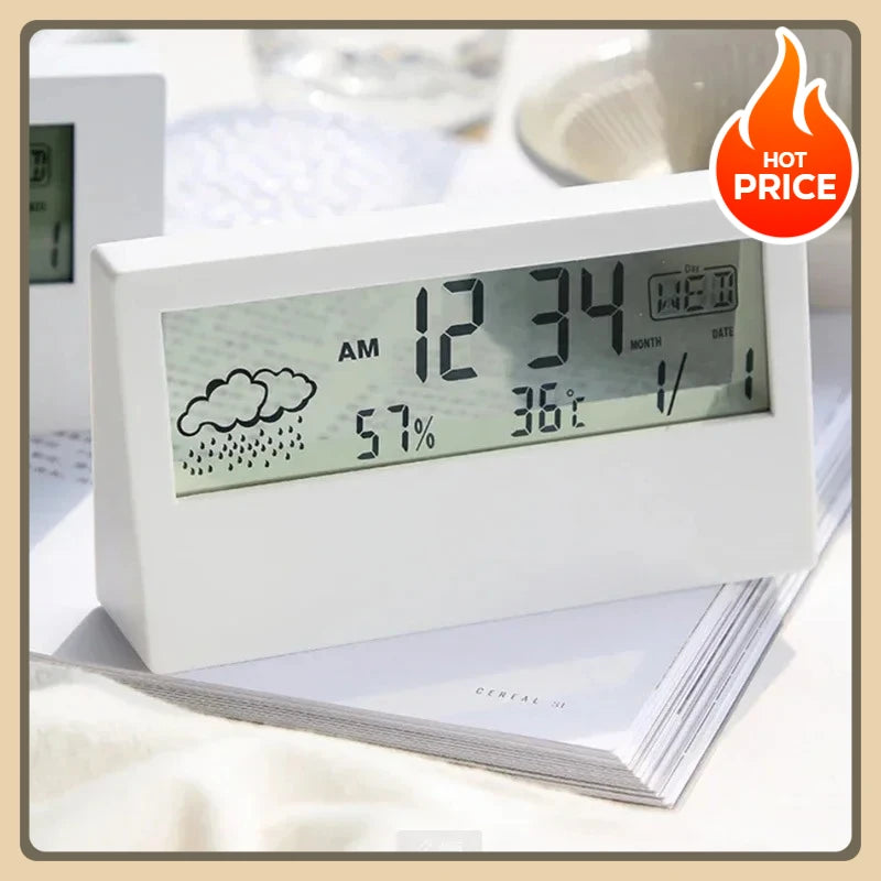LED Thermometer Thermo-Hygrometer Multifunction Electronic Temperature Humidity Meter Weather Station for Home With Alarm Clock